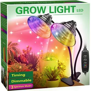 briignite grow light, led grow lights for indoor plants, full spectrum plant light, grow lamp with 3 full spectrum modes, 10-level dimmable, auto on off timing 3/9/12hrs, dual heads