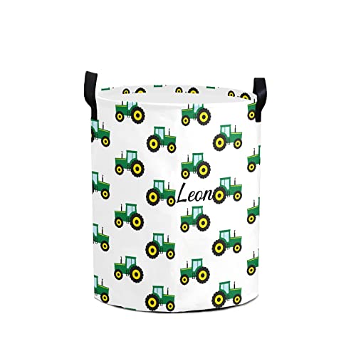 Personalized Farm Tractor Laundry Basket with Name Waterproof Foldable Storage Bin for Bathroom Home Office Cloth Toy