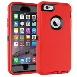 for iphone 6 plus/6s plus case,heavy duty 3 in 1built-in screen protector full body shockproof dust-proof drop-proof durable phone cover for iphone 6 plus/6s plus 5.5" red/black