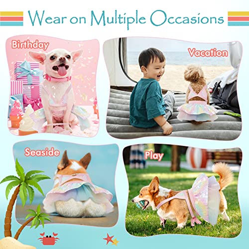 Duojoy Dog Bikini Dress with Sequins&Chiffon, Mermaid Colorful Puppy Beach Swimsuit, Small Medium Doggie Cat Summer Bathing Suit, Dog Tutu Dresses Pet Stylish Clothes Costume for Pool-M