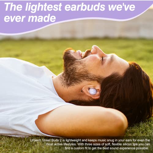 UrbanX Street Buds 2 for Samsung Galaxy A22 5G - Truly Wireless Bluetooth Headphones with Noise Isolation, Amplified Bass and Dual Dynamic Microphone - Purple