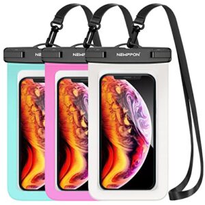 newppon waterproof cell phone pouch : 3 pack universal water proof float dry bag - underwater clear cellphone case holder for apple iphone 14 13 12 11 pro max plus xr xs x mini 8 7 promax for beach