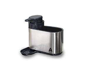 alta by auggiechino sink caddy with dish soap dispenser, sponge holder for kitchen sink, kitchen organizer, brush holder, stainless steel gray