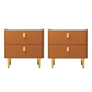 mgh modern small nightstands set of 2 with two drawers, mid-century faux marble pu leather side tables, bedside end mini table night stand for living room/bedroom/office (orange) (ns002-set)