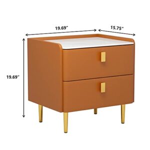 MGH Modern Small Nightstands Set of 2 with Two Drawers, Mid-Century Faux Marble PU Leather Side Tables, Bedside End Mini Table Night Stand for Living Room/Bedroom/Office (Orange) (NS002-SET)