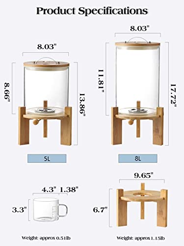 IYTBILQ Glass Cereal Dispenser Countertop with Spout Measuring Cup Sugar Flour Containers with Lids Airtight Automatic Rice Container for Kitchen Pantry 5L Capacity