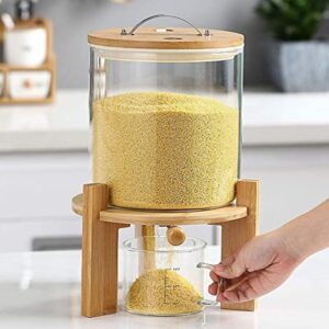 IYTBILQ Glass Cereal Dispenser Countertop with Spout Measuring Cup Sugar Flour Containers with Lids Airtight Automatic Rice Container for Kitchen Pantry 5L Capacity