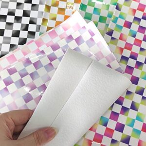 6 Pcs 8x12 inch Printed Faux Leather Sheets, Colorful Plaid Pattern Synthetic Crafts Fabric for Hair Bows Earrings Making Crafts Projects (Mirror)