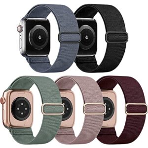eomtam 5 pack stretchy nylon compatible for apple watch band 38mm 40mm 41mm 42mm 44mm 45mm women men,elastic cloth sport wristbands solo loop for iwatch series 8 7 6 se 5 4 3(38,green)