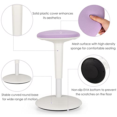 Giantex Wobble Stool Height-Adjustable Standing Desk Stool W/Swivel, Tilt Motion, Premium Airlift, Wiggle Chair for Flexible Seating, for Junior, Home, Office, School Active Chair (Violet+White)