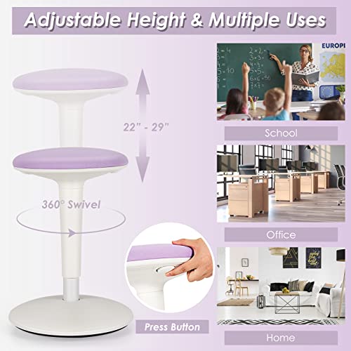 Giantex Wobble Stool Height-Adjustable Standing Desk Stool W/Swivel, Tilt Motion, Premium Airlift, Wiggle Chair for Flexible Seating, for Junior, Home, Office, School Active Chair (Violet+White)