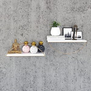 IRON WOOD Gold Wall Shelves White - Set of 2 Gold Wall Shelves - Wall Mounted Shelf Organizers – Polished Silver & Nickel Finish Storage Racks for Bathroom or Kitchen, Easy Assembly