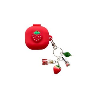 3d fruit headphones case compatible with samsung galaxy buds live(2020) silicone case with lovely accesories kids teens girls women funny kawaii cover for galaxy buds pro(2021) (red strawberry)