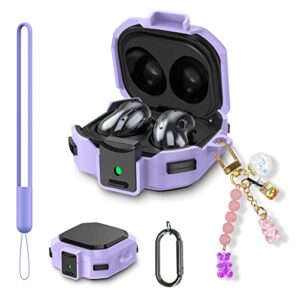 [with lock] armor cover for galaxy buds pro case/galaxy buds 2 case/galaxy buds live case,shockproof pc+tpu protective cover for samsung buds 2/buds pro/buds live with fashion candy keychain(purple)