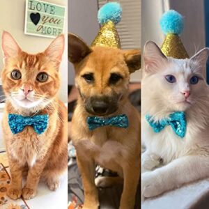 POSAPET Dog Cat Birthday Hat Pet Party Jazz Hat and Bow Tie Breakaway Set Pom-poms Topper for Kitten Puppy