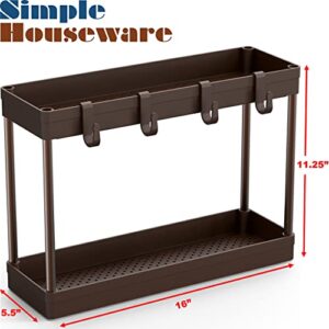 SimpleHouseware 2-Tier Under Sink Organizer Storage Tray with Hooks, Brown