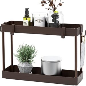 SimpleHouseware 2-Tier Under Sink Organizer Storage Tray with Hooks, Brown