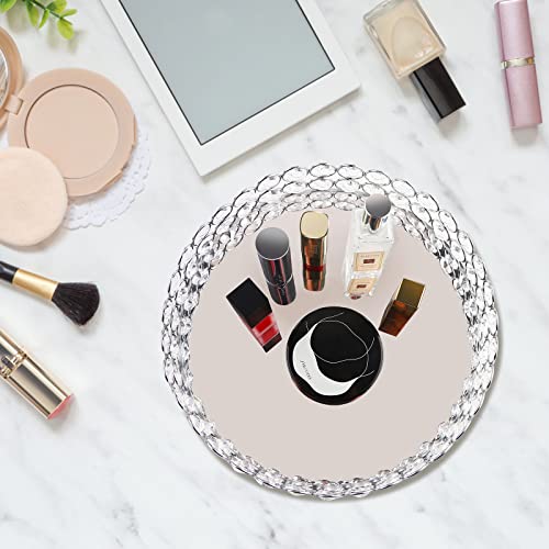MOVNO Perfume Mirrored Trays for Vanity Makeup Organizer, Crystal Cosmetic Storage for Bedroom Dresser, Round Sliver Glass Decorative Tray for Jewelry, Skin Care Storage for Bathroom Countertop