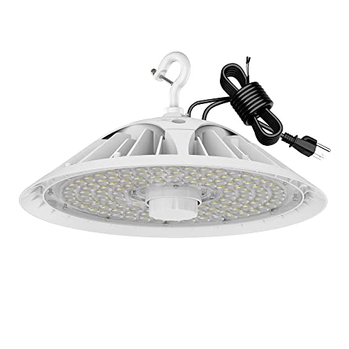 Konlite White LED Round Low and High Bay Light - 80/100/120/150W - 4 Field Selectable Brightness Settings - 12000/15000/18000/22000 Lumens - 5000K - UL Listed - 120-277V - DLC Premium