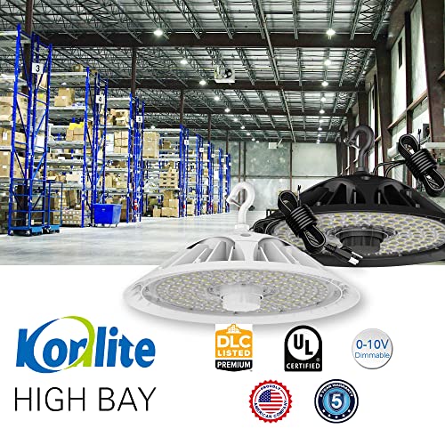 Konlite White LED Round Low and High Bay Light - 80/100/120/150W - 4 Field Selectable Brightness Settings - 12000/15000/18000/22000 Lumens - 5000K - UL Listed - 120-277V - DLC Premium