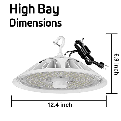 Konlite White LED Round Low and High Bay Light - 80/100/120/150W - 4 Field Selectable Brightness Settings - 12000/15000/18000/22000 Lumens - 5000K - UL Listed - 120-277V - DLC Premium