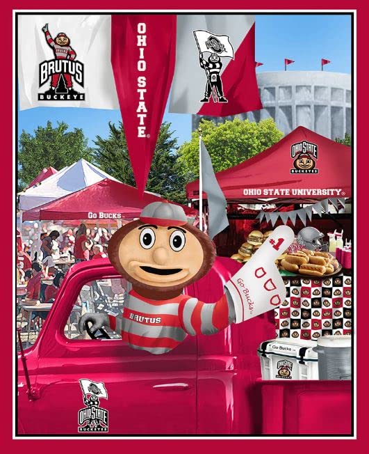 36" X 42" Panel Ohio State University OSU Buckeyes Brutus Mascot Football Fans Tailgating Tailgate Party Truck College Sports Digital Print Cotton Fabric Panel (D351.15)