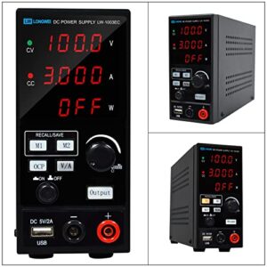 lwlongwei programmable dc power supply variable, 100v 3a 300w adjustable switching regulated dc bench power supply with 4-digits led power display 5v/2a usb output, coarse and fine adjustments