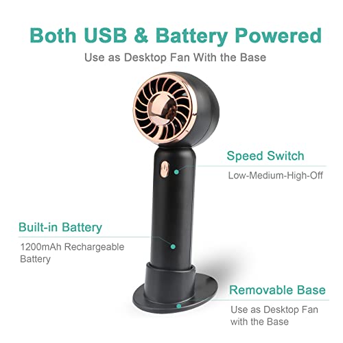 Portable Fan, Rechargeable Mini Handheld fan, Cute Design 3 Speed Personal Small Desk Fan with Base, Lightweight Makeup USB Fan for Stylish Girl Women Men Indoor Outdoor,suitable as a gift