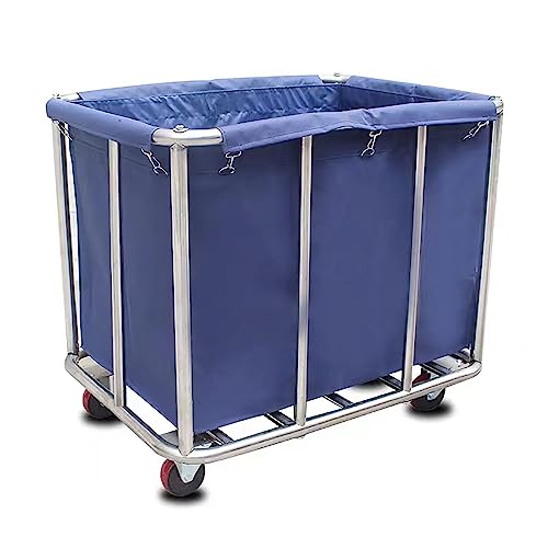 Home Laundry Cart on Wheels 12 Bushel Heavy Duty Canvas Laundry Carts Large Rolling Commercial Laundry Baskets Trucks with Steel Frame and Waterproof Oxford Cloth, 300 Lbs Weight Capacity