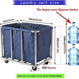 Home Laundry Cart on Wheels 12 Bushel Heavy Duty Canvas Laundry Carts Large Rolling Commercial Laundry Baskets Trucks with Steel Frame and Waterproof Oxford Cloth, 300 Lbs Weight Capacity