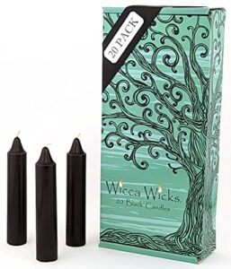 wicca wicks - 20 black candles | 4 inches tall & 3/4 inch diameter | witchcraft supplies for your personal wiccan altar, spells, charms & rituals | witchy room decor | taper candlesticks (black)