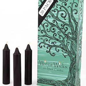 Wicca Wicks - 20 Black Candles | 4 inches Tall & 3/4 inch Diameter | Witchcraft Supplies for Your Personal Wiccan Altar, Spells, Charms & Rituals | Witchy Room Decor | Taper Candlesticks (Black)