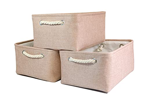 HARMOSO Collapsible Storage Basket (14Lx10.6Wx6.6H) Decorative Storage Bins with Handles Canvas Storage Baskets for Shelves Gift baskets organizing Toys Clothes Books (pink,3Pack)