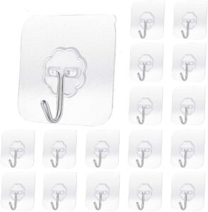 alayaglory transparent adhesive hooks 30 lb(max), waterproof and oilproof reusable seamless hooks, heavy duty wall hook for kitchen bathroom office (8 pack) transparen