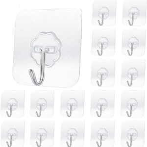 Alayaglory Transparent Adhesive Hooks 30 lb(Max), Waterproof and Oilproof Reusable Seamless Hooks, Heavy Duty Wall Hook for Kitchen Bathroom Office (8 Pack) Transparen