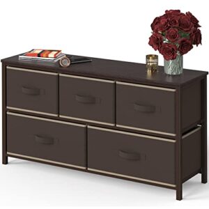 simple houseware nightstands dresser for bedroom with 5 storage organizer drawers, brown