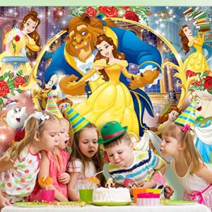 Beauty and The Beast Backdrop,7x5 FT Princess Belle Banner Princess Belle Background Beauty and The Beast Theme Birthday Party Backdrop Supplies & Decor for Girls