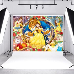 Beauty and The Beast Backdrop,7x5 FT Princess Belle Banner Princess Belle Background Beauty and The Beast Theme Birthday Party Backdrop Supplies & Decor for Girls