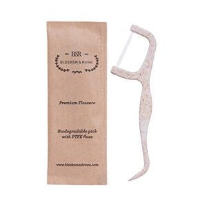 Bleeker and Rowe Biodegradable Individually Wrapped Floss Picks - Eco Friendly Flossers 150 Pack (PTFE Floss)