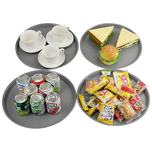 Innouse 4 Pack Food Service Tray Round, Waitress Tray Restaurant Drink Tray, Gray, R