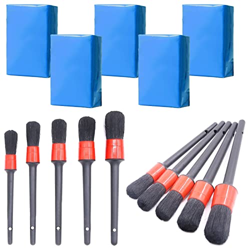 Swpeet 5 Pcs Detailing Car Clay Bar and 5 Pcs Boar Hair Detail Brush Set