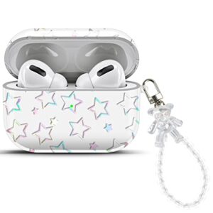 maxjoy compatible airpods pro case cover, clear laser glitter case for women girls cute soft cover with bear bracelet keychain designed for apple airpods pro charging case 2019, star