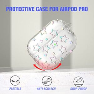 Maxjoy Compatible AirPods Pro Case Cover, Clear Laser Glitter Case for Women Girls Cute Soft Cover with Bear Bracelet Keychain Designed for Apple AirPods Pro Charging Case 2019, Star