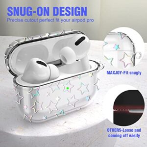 Maxjoy Compatible AirPods Pro Case Cover, Clear Laser Glitter Case for Women Girls Cute Soft Cover with Bear Bracelet Keychain Designed for Apple AirPods Pro Charging Case 2019, Star