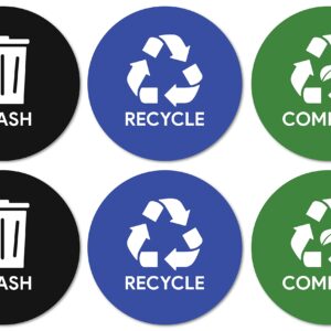 Sutter Signs Trash Compost Recycle Stickers for Trash Can 6pc Combo Set | Weatherproof Waste Management Decal Label Signs for Garbage Cans and Recycling Bins