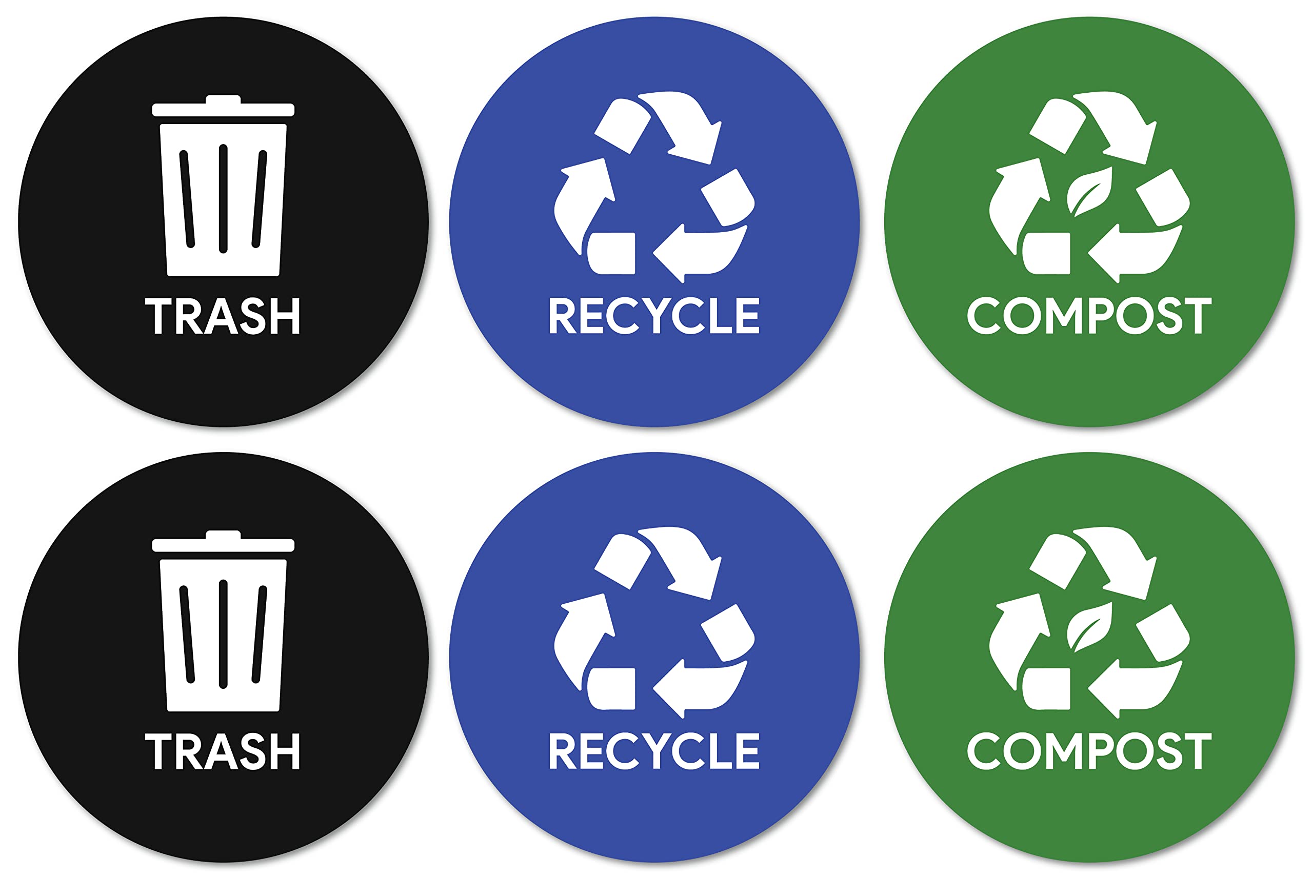 Sutter Signs Trash Compost Recycle Stickers for Trash Can 6pc Combo Set | Weatherproof Waste Management Decal Label Signs for Garbage Cans and Recycling Bins