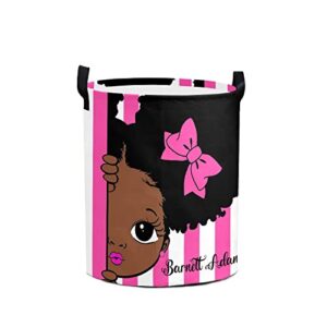 personalized laundry baskets bin, african black girl princess red laundry hamper with handles, collapsible waterproof clothes hamper, laundry bin, clothes toys storage basket for bedroom, bathroom, college dorm 50l