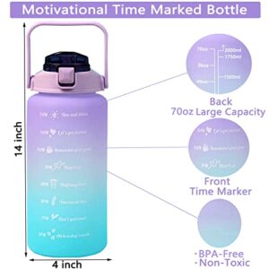 UOMNICUE 70oz / Half Gallon Water Bottle with Straw &Time Marker to Drink, BPA Free Leakproof Motivational Water Bottle with Handle & Wide Mouth, Large Sports Water Bottle for Outdoor Camping