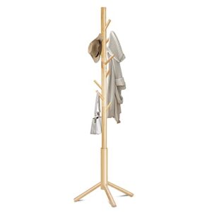 azaeahom coat rack freestanding with 8 hooks 3 adjustable height coat racks stand clothing hanger stand wooden coat tree easy assembly for entryway, bedroom, hallway, dormitory,officenature