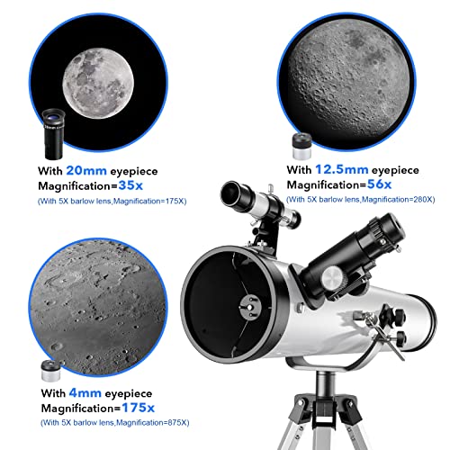 HSL Reflector Telescope,76mm Aperture 700mm Focal Length Astronomy Reflector Telescopes (35X-875X) for Adults and Kids-with 3 Eyepieces,5X Barlow Lens,Moon Filter and Smartphone Adapter